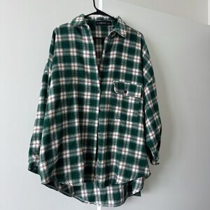 Lioness Green and White Plaid Shirt